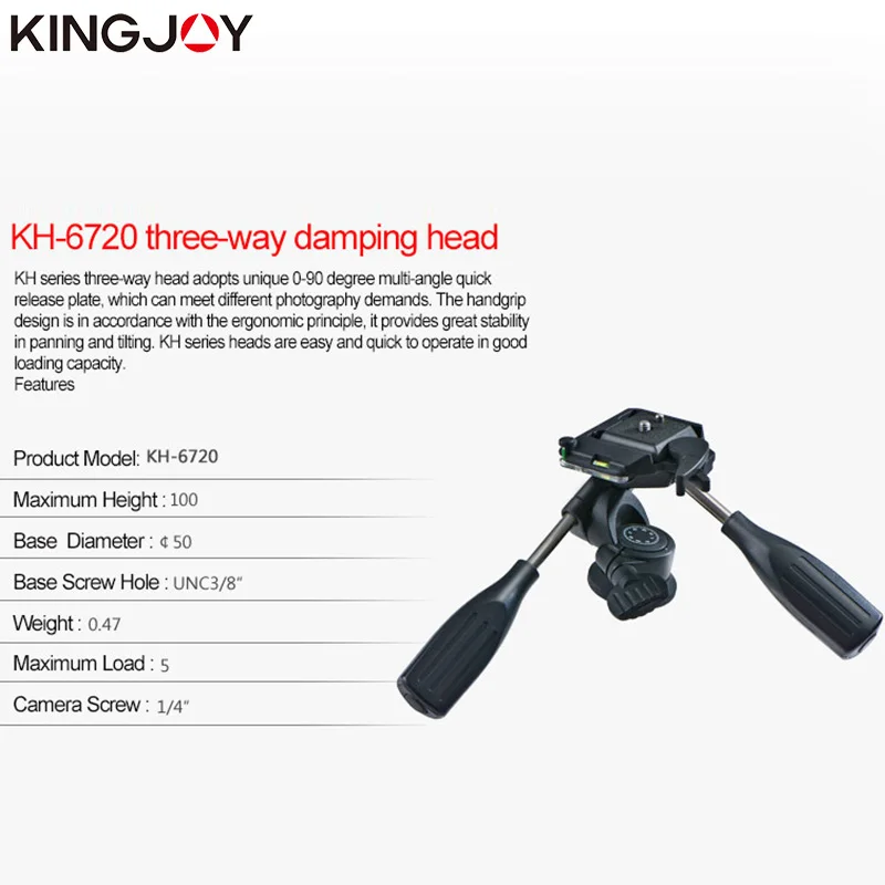 KINGJOY Official KH-6720 Double Handle Tripod Head Video Camera Stand Alloy Fluid Damping Holder Stativ Mobile Flexible Digital |