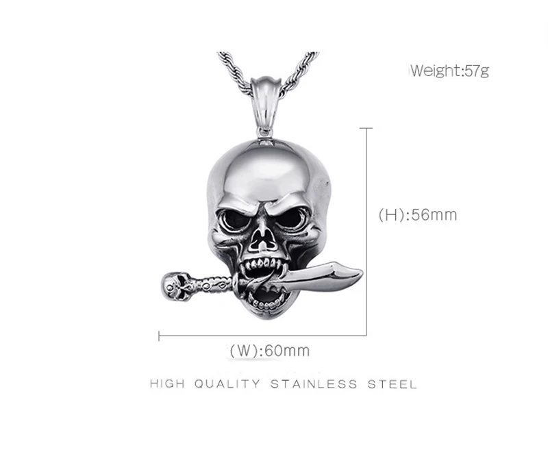 New Arrival Men's Hiphop Rocker Skull Pendant Necklace Jewelry Stainless Steel Cool Skeleton Necklaces & Pendants | Украшения и
