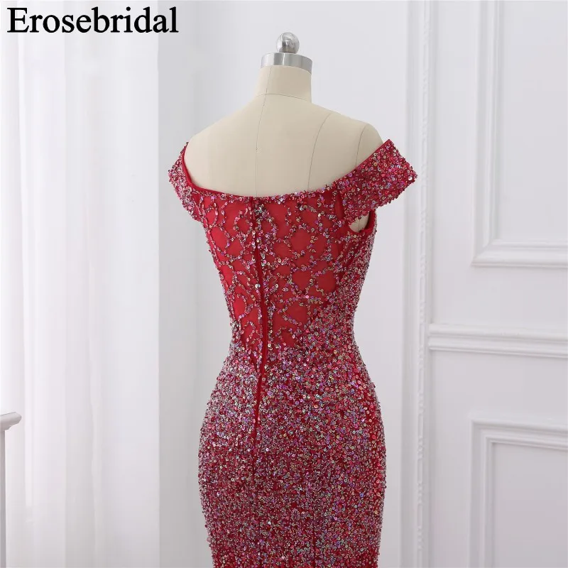 Красное вечернее платье с блестками и бусинами 2019 для женщин длинное элегантное