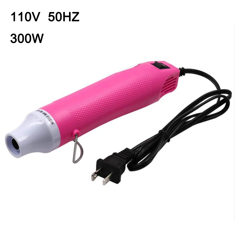 110V Pink 110 В Тепловая пушка для самостоятельного использования, Электрический электроинструмент, горячий воздух, 300 Вт, температурный пистолет с поддерживающим сиденьем, термоусадочный пластиковый инструмент DIY - Цвет: 110V Pink