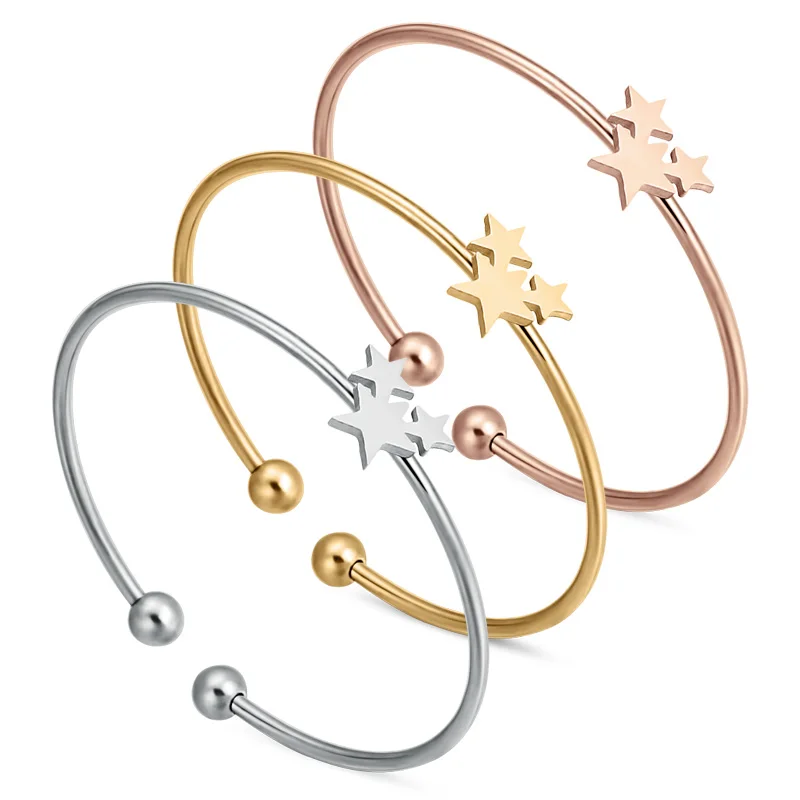 316L нержавеющая сталь незамкнутные браслеты для женщин пентаграмма Звезда дизайн
