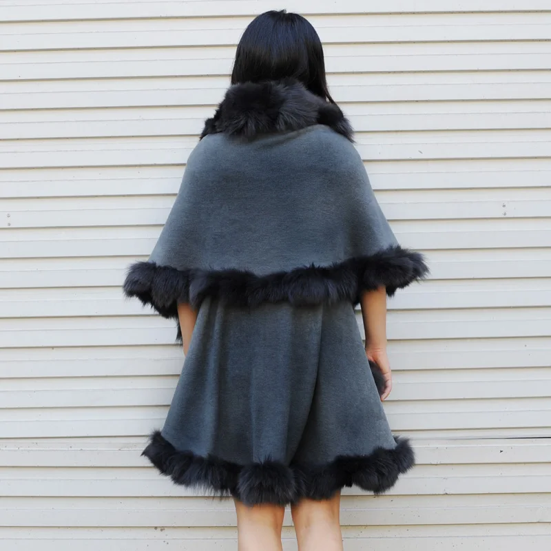 CX B P 45B Женская кашемировая шаль с отделкой из лисьего меха|fur trim cape|cashmere shawlfur cashmere