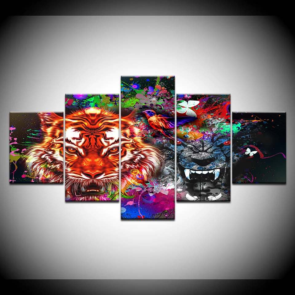 5 Pieces/set Abstract Tiger Head Wall Art Painting Picture Print on Canvas for Home Decoration Living Room | Дом и сад