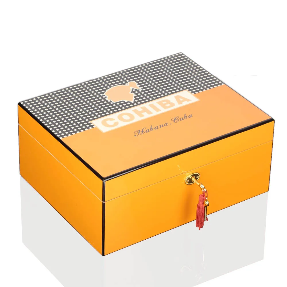 New arrival COHIBA high grade quality yellow cedar humidor case with lock and humidifier hygrometer | Дом и сад