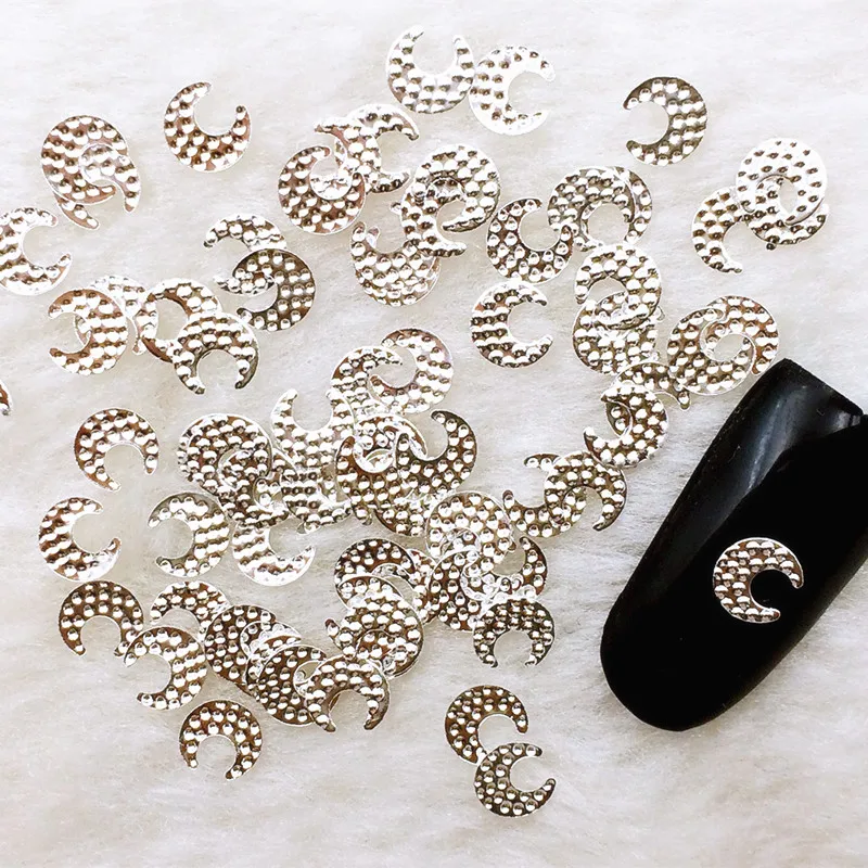 500Pcs/Lot 4*5mm Gold Silver Engraved Moon Rivets Studs Metal Alloy Nail Art Decorations 3D DIY Sticker/Charms for Manicure | Красота и