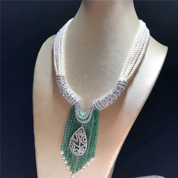 Роскошное многослойное ожерелье из натурального белого пресноводного жемчуга 3-4 мм с микро инкрустацией циркония, аксессуары, модное ювелирное изделие