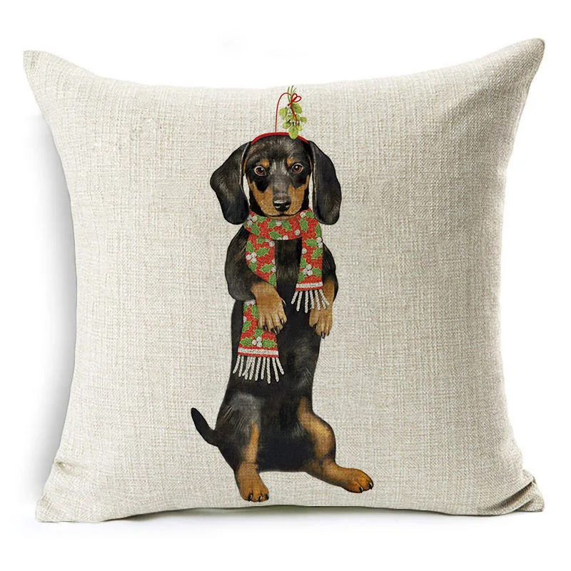 Monily Рождество Бульдог Хлопок льняная наволочка для подушки корги собаки