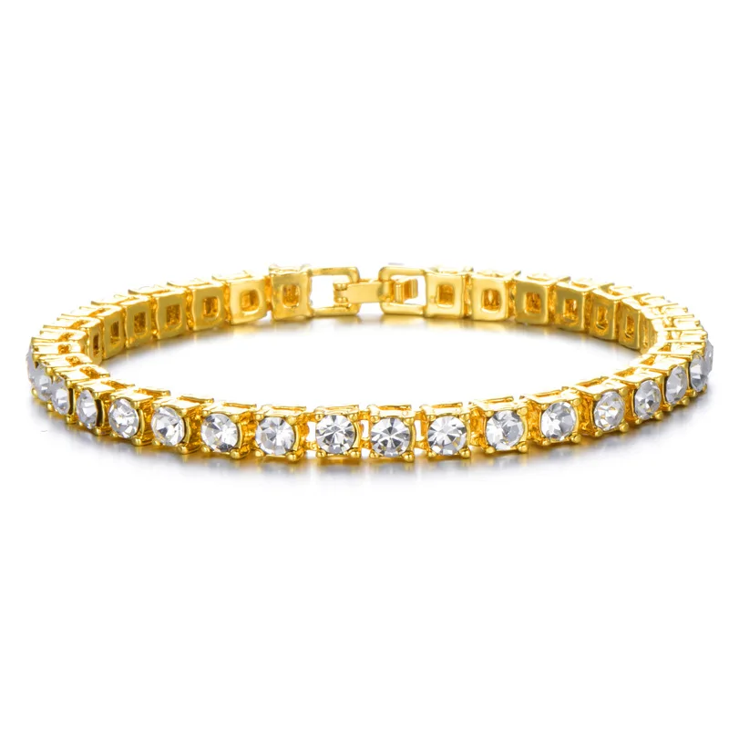 

Charm Aaa Round Cubic Zirconia Tennis Bracelet For Women/men 8/9/7inch 1 Row Crystal Chain Golden/black Hip Hop Wedding Jewelry