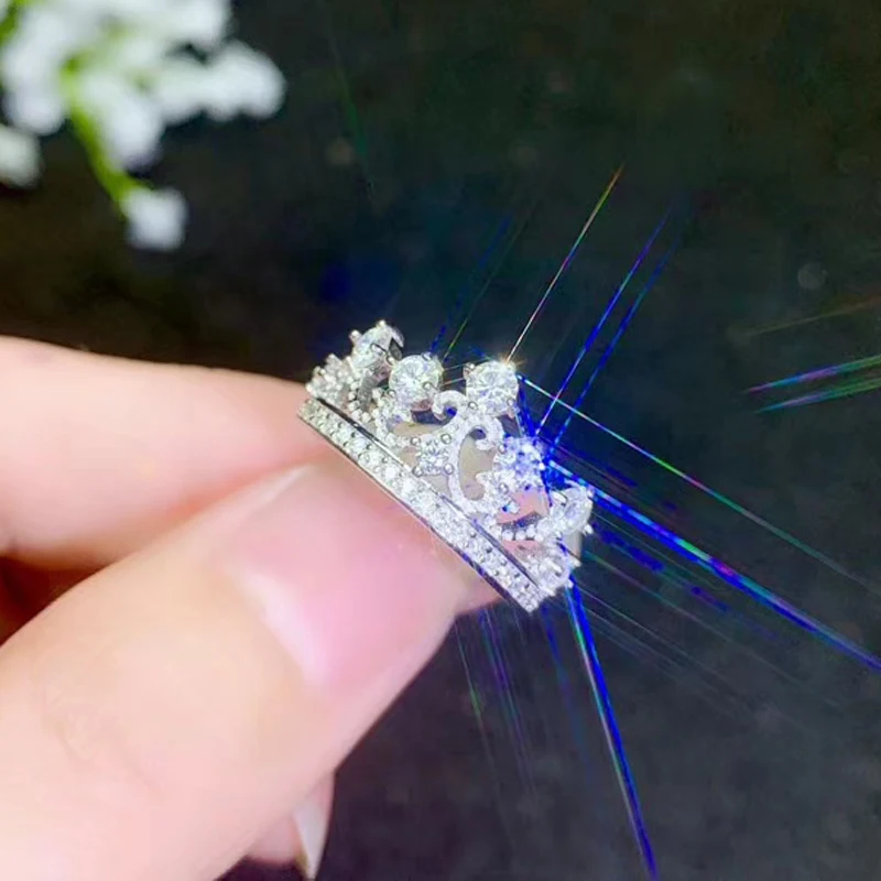 Женское кольцо с муассанитом и короной для молодой девушки 5 шт. серебряное