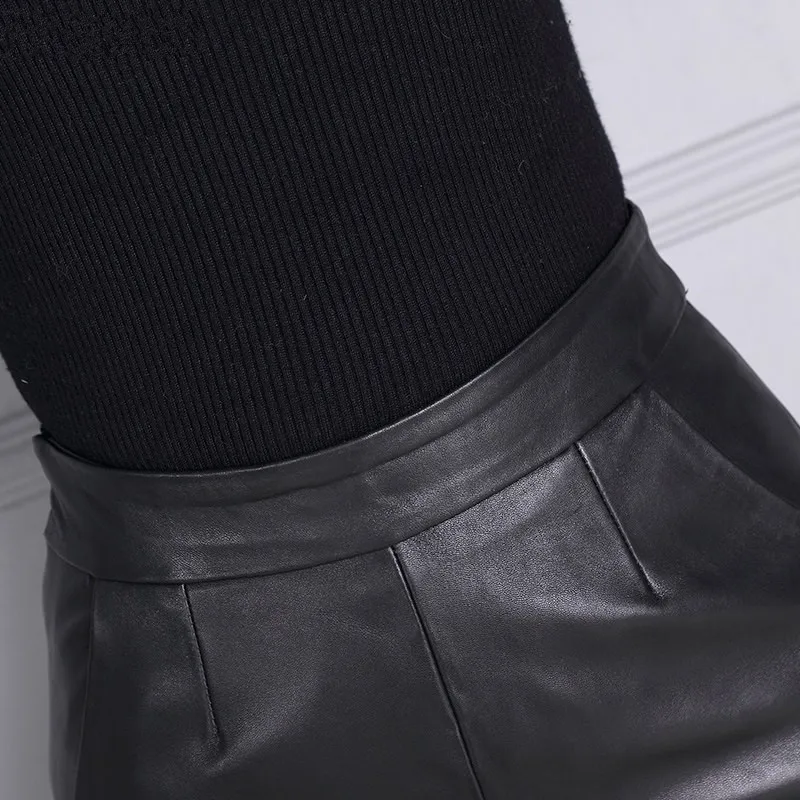 Женские брюки из натуральной кожи с широкими штанинами|Брюки| |