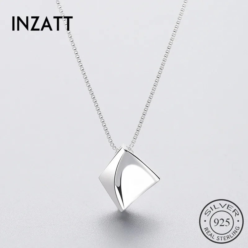 

INZATT Real 925 Sterling Silver Minimalist Geometric Irregular Pendant Necklace for Women Anniversary Jewelry Accessories Gift