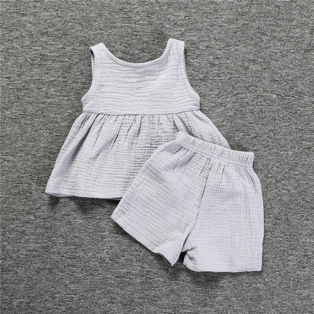 Простые Стильные милые комплекты для маленьких девочек хлопковые топы + короткие