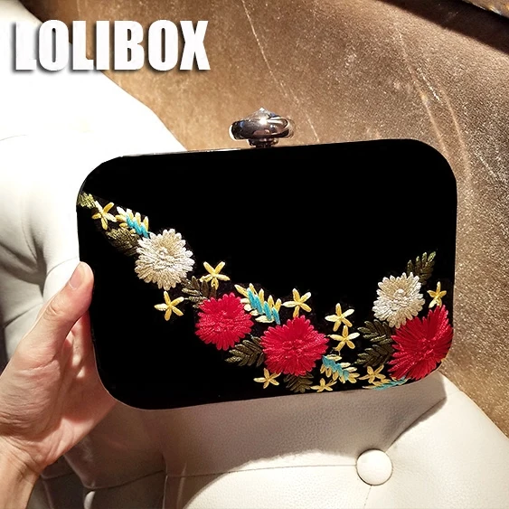 LOLIBOX женская сумка клатч новая бархатная вышитая Цветочная большая