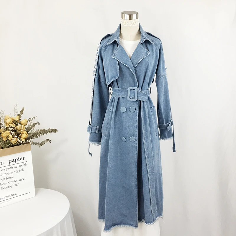 2019 New Fashion Spring Autumn Women's Trench Double Breasted Denim Turn-down Collar Full Sleeve Casual Women Windbreaker TR12 | Женская