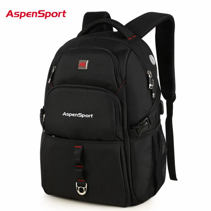 AspenSport рюкзаки для мужчин с usb зарядкой и противоугонные рюкзаки для ноутбука мужские водонепроницаемые сумки подходят под 17 дюймов - Цвет: black