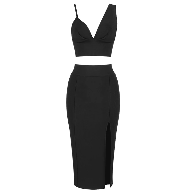 Комплект из 2 предметов черное платье вискозы с открытой вилкой вечерние Клубные