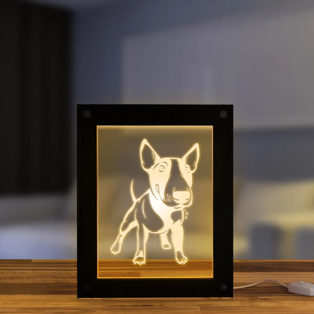 Bull Terrier собака 3D Волшебная Ночная лампа фоторамка детская комната СВЕТОДИОДНАЯ