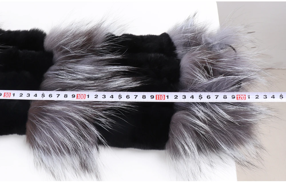 Hot Sale Women Fashion Real Silver Fox Fur Scarf Natural Warm Rex Rabbit Fur Muffler Lady Winter Genuine Fur Scarves