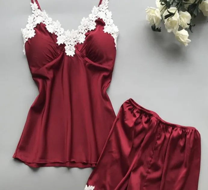 Пижамный комплект из двух предметов сексуальное женское шелковое кружевное