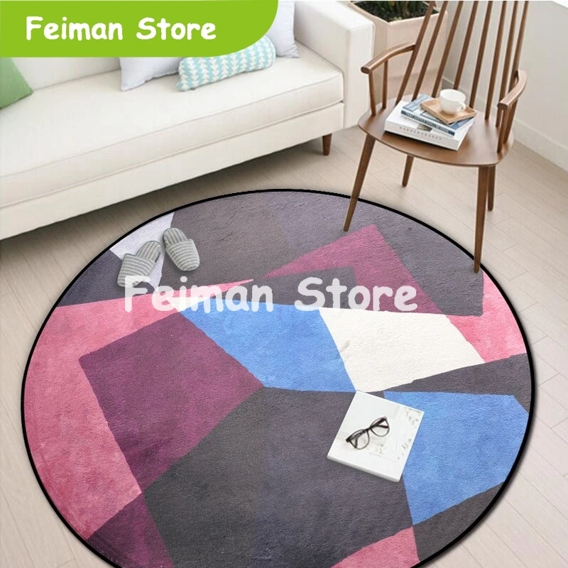 15MM Colorful Geometric Blocks Round Carpet Entrance Doormat Porch Bathroom Living Room Anti-Slip Wear-Resisting Kitchen Rugs | Дом и сад