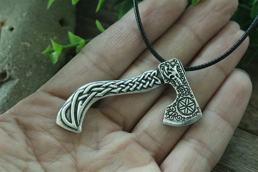 lanseis 1pcs viking wolf axe necklace men pendant Nordic pagan jewelry | Necklace