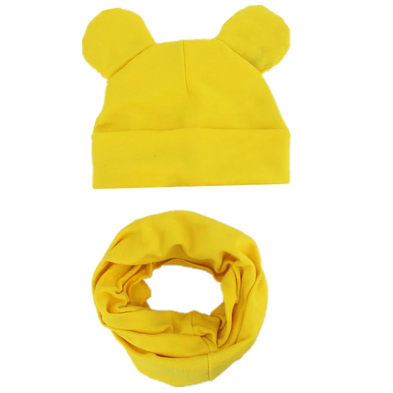 light yellow Новая детская шляпа, шарф, комплект для малышей, милые шапки с ушками, шапочки, высококачественные хлопковые наборы шарф шапка детские шляпы, воротник, реквизит для фотографий - Цвет: light yellow