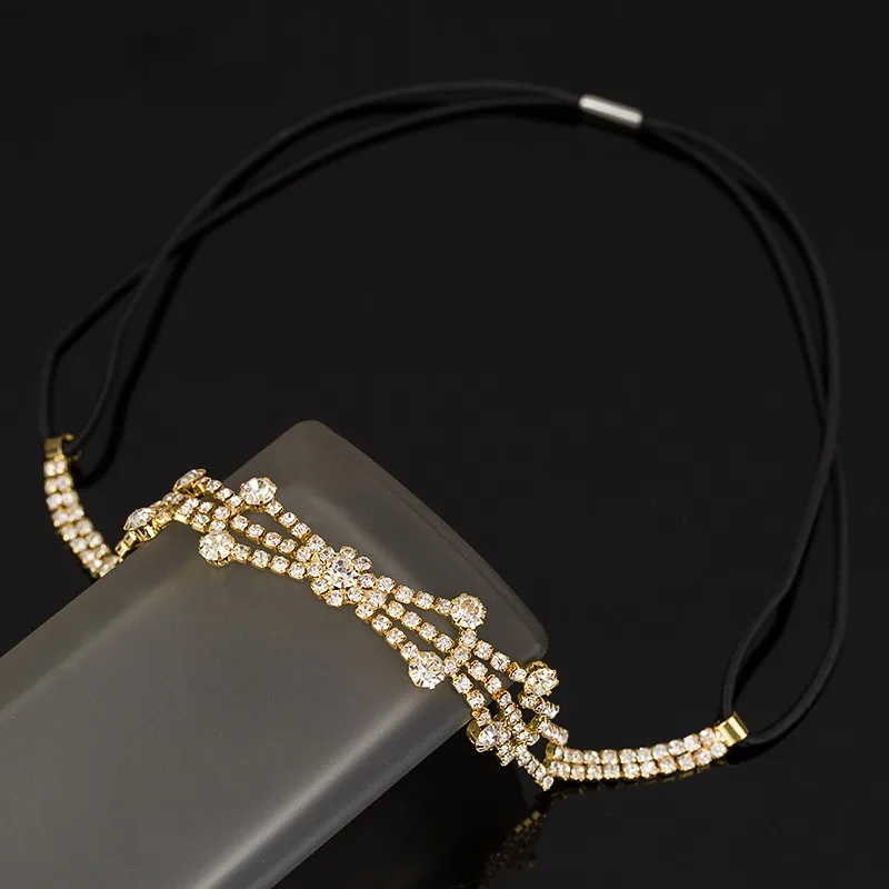 Повязка на голову женская для невесты эластичная лента волос с цепочкой тиара