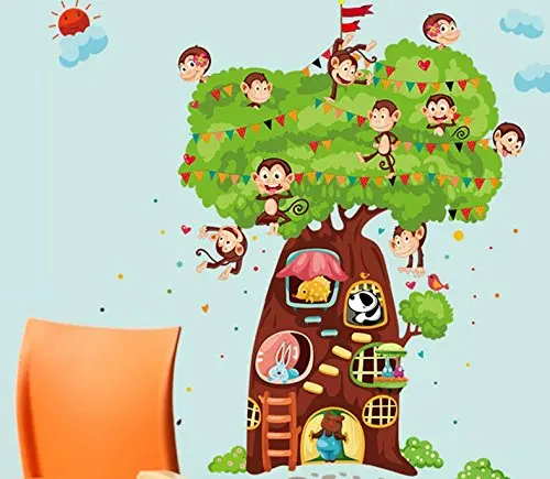 Animals Wall Stickers for Kids Rooms Nursery Baby Home Decor Monkey Elephant Horse Decals | Дом и сад