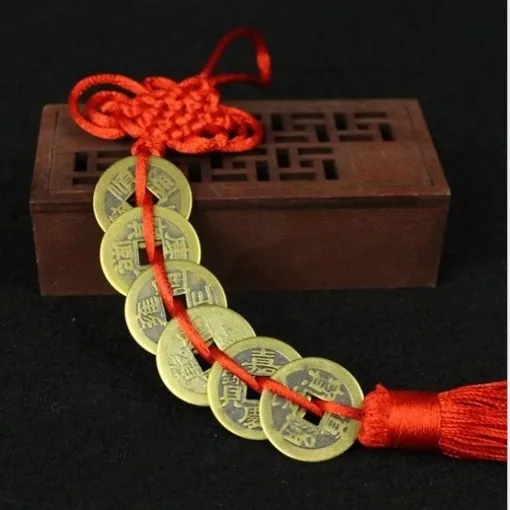 Chinese Old Copper Coins Feng Shui Mascot Ancient non-currency coins Home Decorative Coin Car Hanger Fortune Wealth Health Gift - Цвет: 6 coins