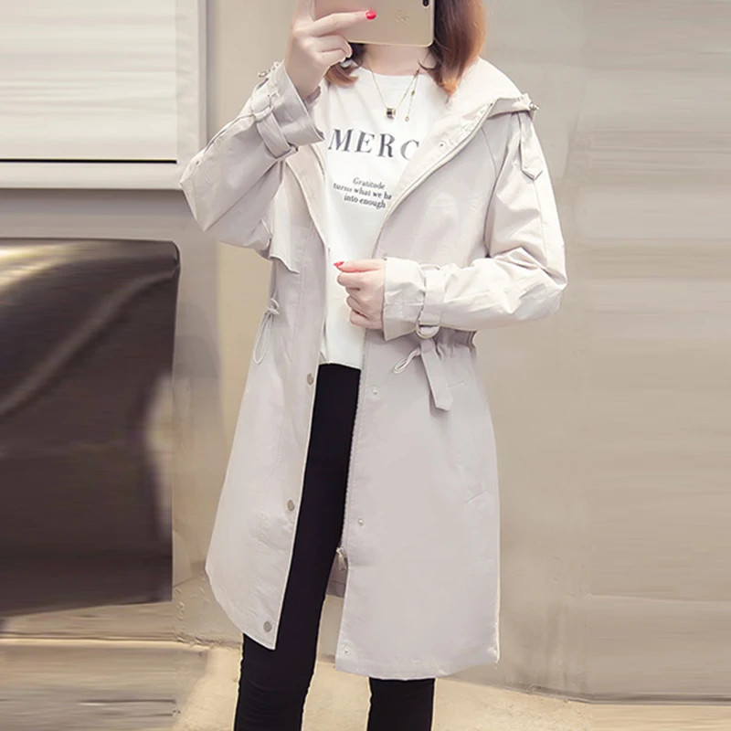 

Autumn Winter Women Trench Coats Outwear 2018 New Hooded Medium Long Section Loose Office Ladies Trenchs Coat FP1326