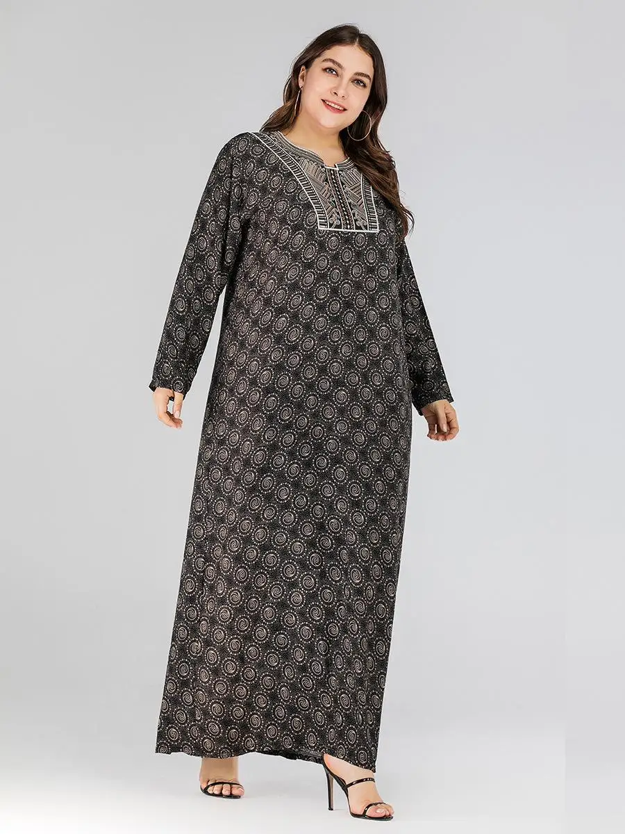 Muslim Women Maxi Dress Abaya Printed Vintage Long Robe Jilbab Party Kaftan Sleeve Gown Islamic Clothing Loose Plus Size | Тематическая