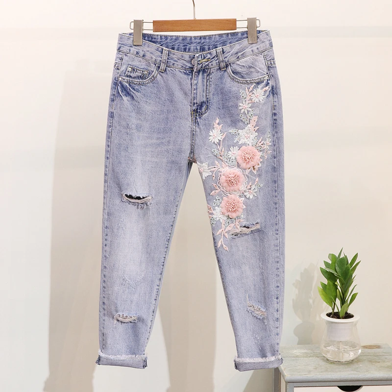 2019 Весна Лето Женский комплект 2 шт. вышивка бисером цветок короткий рукав