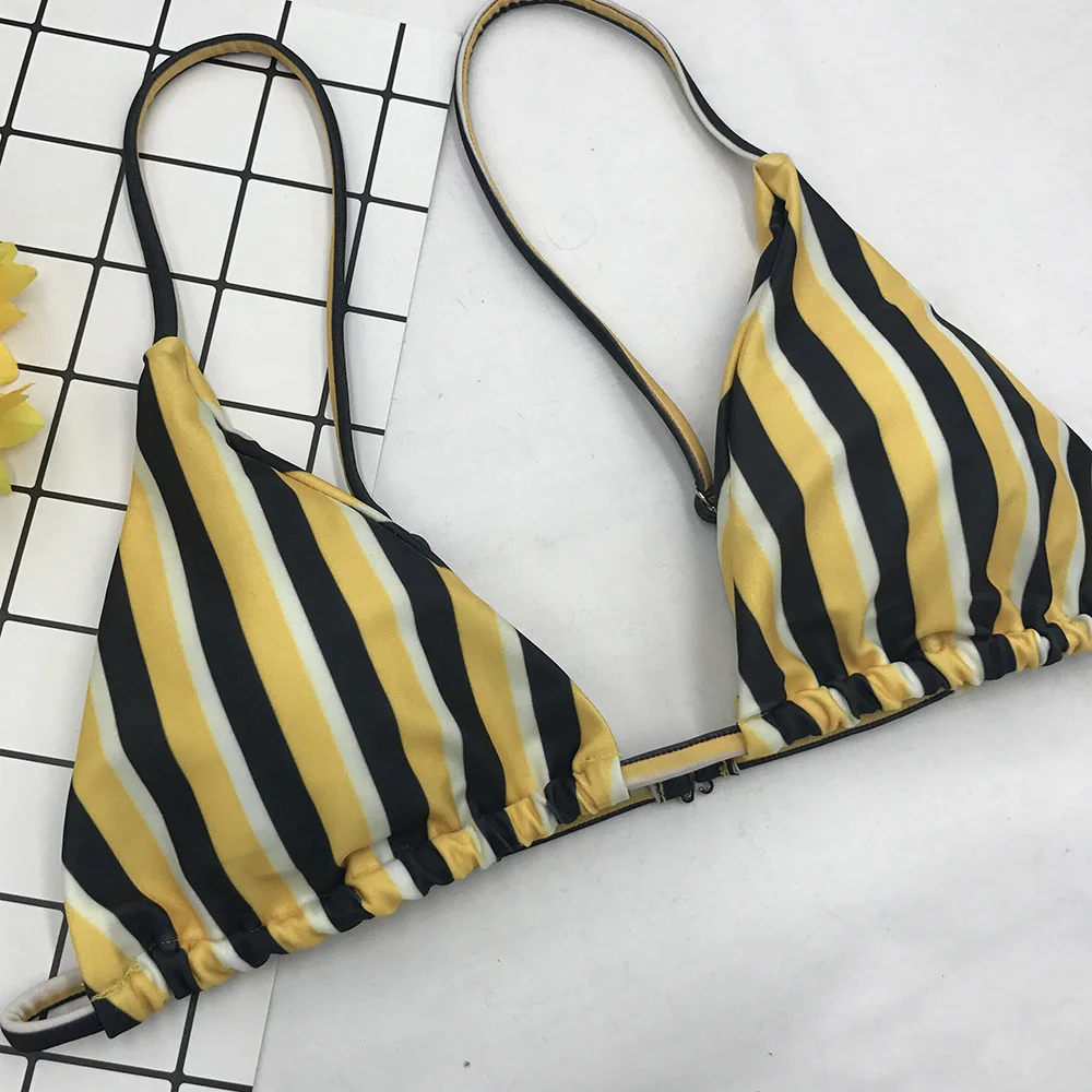 FPP NK161 Sexy bikini Striped Yellow Navy style thong swimwear Bathing suit |