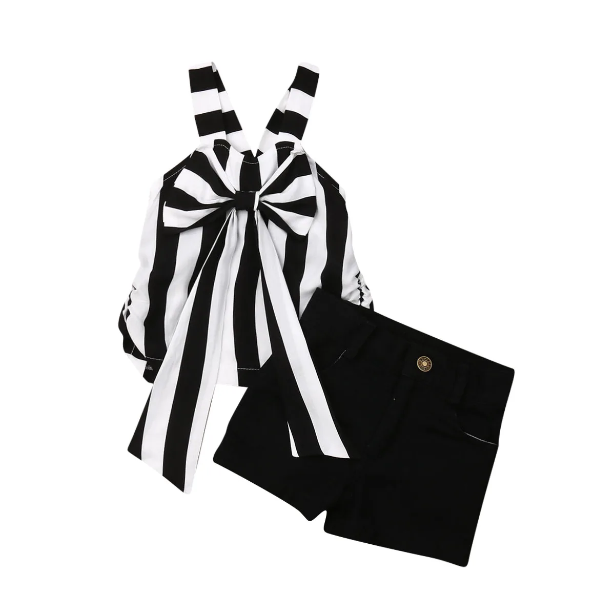 Детский укороченный топ в полоску для маленьких девочек 2 предмета топы без