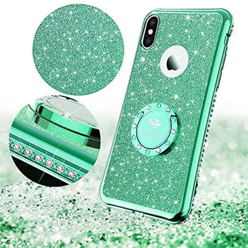 

Чехол Ocyclone для IPhone X с подставкой на 360 градусов, блестящее кольцо со стразами, тонкий мягкий Блестящий милый блестящий чехол для телефона дл...