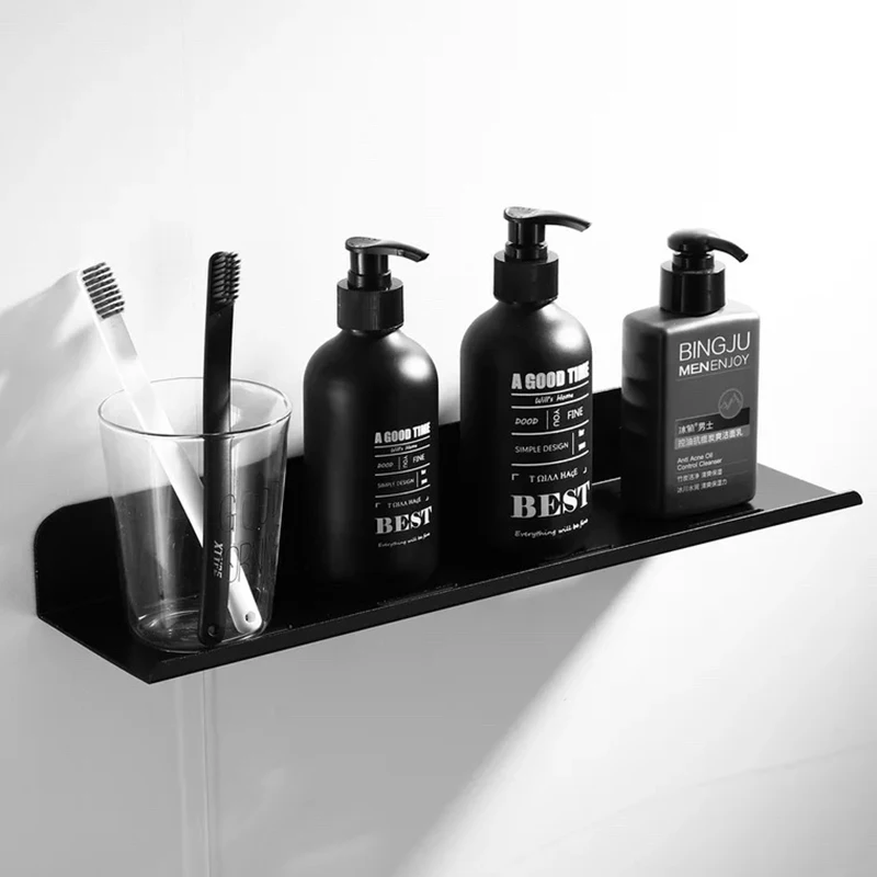 

Nail Free Space Aluminum Black Silver Bathroom Shelves Kitchen Wall Shelf Shower Firm Rack Bathroom Accessories 20-60cm Lenght C