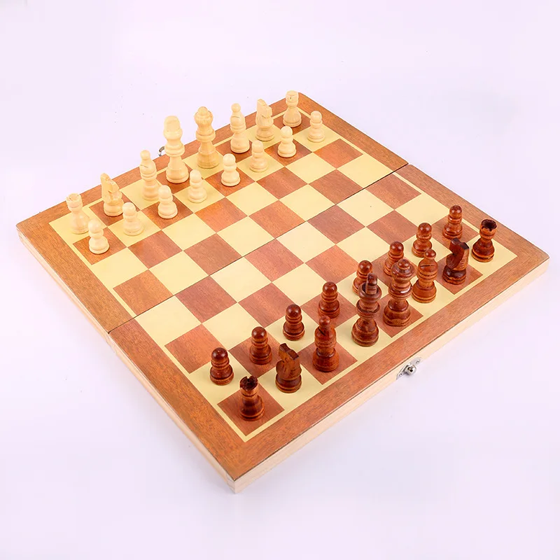 Новый складной деревянный шахматный 3 в 1 шашки шахматная игра пазл 29*29 см|Шахматы|