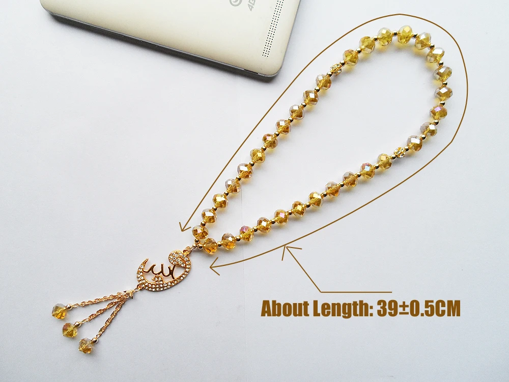 Хорошее качество золото Шампань бусины Кристалл мусульманский Браслет Золотой