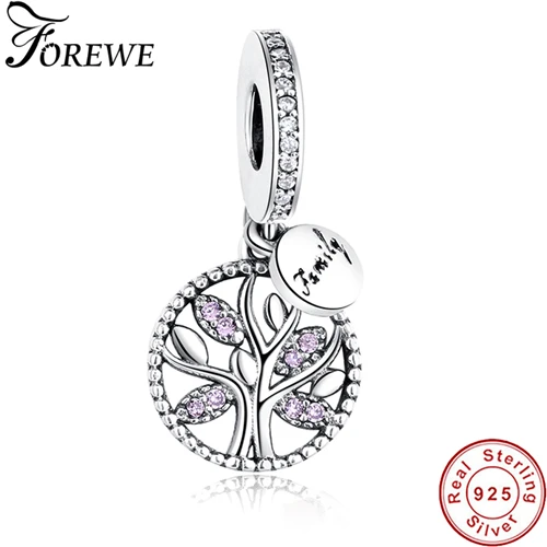 PY1183PINk Настоящее серебро 925 проба хрустальные бусины CZ Дерево жизни Подвеска Шарм Fit Pandora Шарм серебро 925 ювелирный браслет сделай сам - Цвет: PY1183PINk