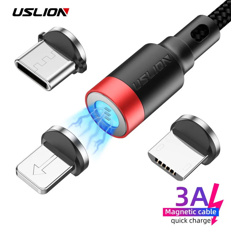 USLION 3A Магнитный кабель для быстрой зарядки Micro USB Type C iPhone Huawei Samsung Xiaomi провод Type-C
