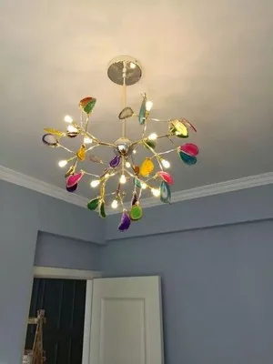 G4 led железные в стиле постмодерн Агатовая люстра светлячок. Люстра освещение подвесной светильник Lampen Lustre для столовой фойе