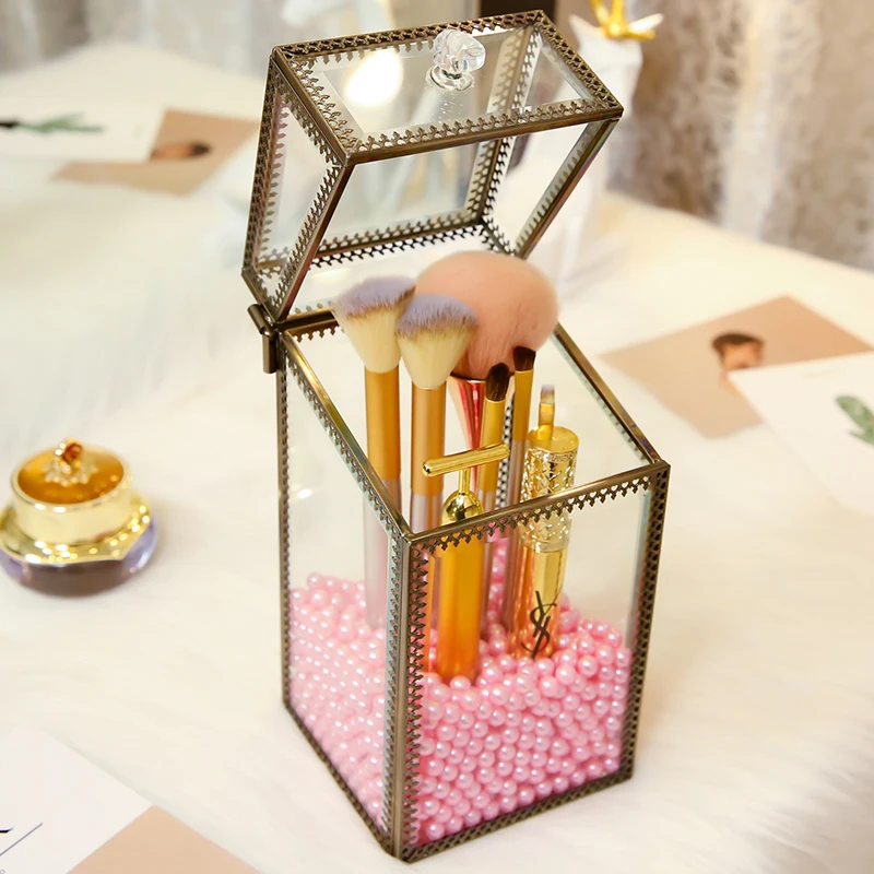 Органайзер для кистей макияжа золотистый с жемчугом|acrylic box|makeup organizeracrylic makeup organizer
