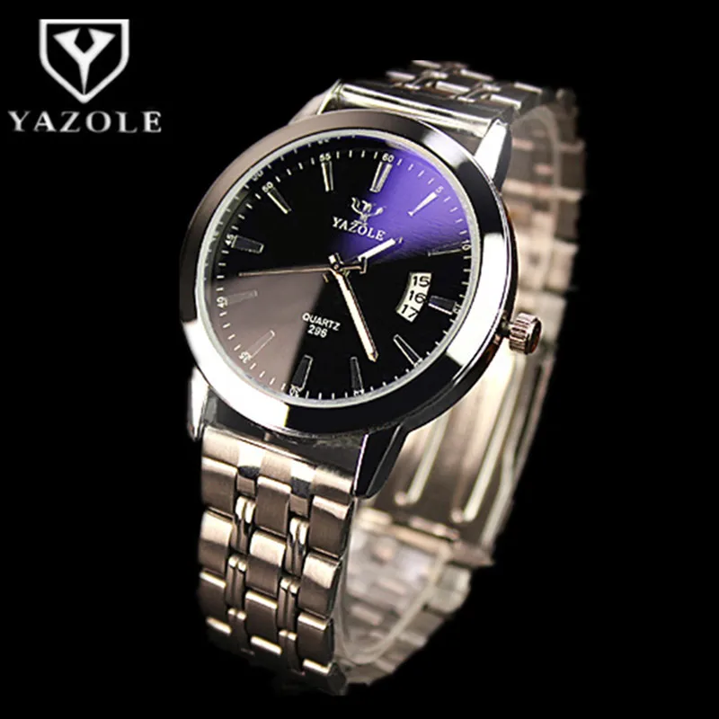 YAZOLE модные мужские часы роскошные из нержавеющей стали водонепроницаемые erkek kol