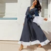SHEIN контрастное Сетчатое платье-хиджаб Maxi с вырезом в полоску с поясом темно-синее элегантное платье с глубоким v-образным вырезом и длинным рукавом женское длинное платье