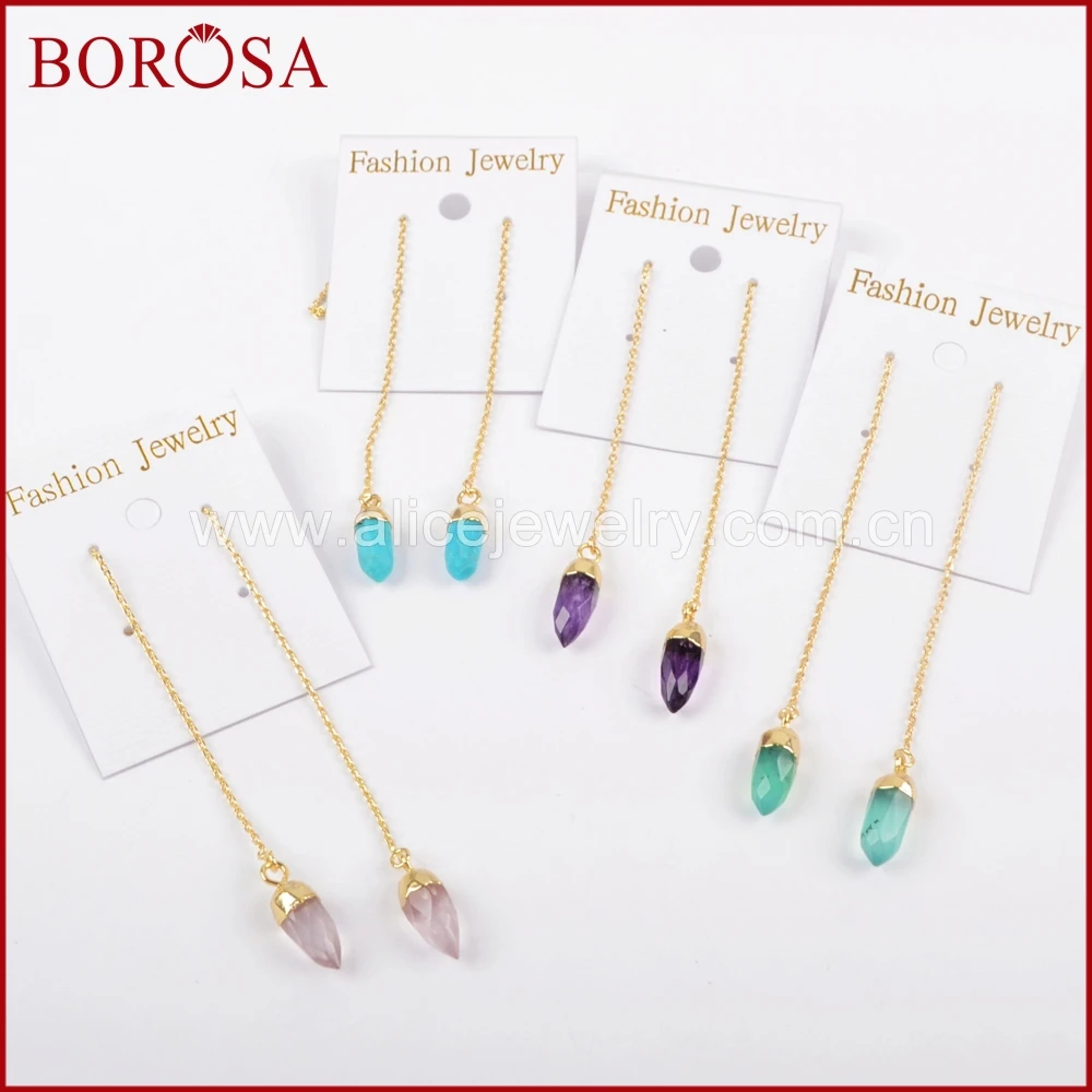 BOROSA Druzy Крошечный Спайк Шарм Синий Howlite камень падение серьги 1 пара Золотой Цвет
