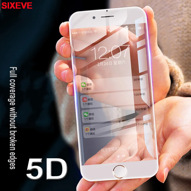 Защитное стекло закаленное 5D 360 градусов для iPhone 6 s S 7 7S 8 Plus X 10 XR XS Max 6Plus 7Plus