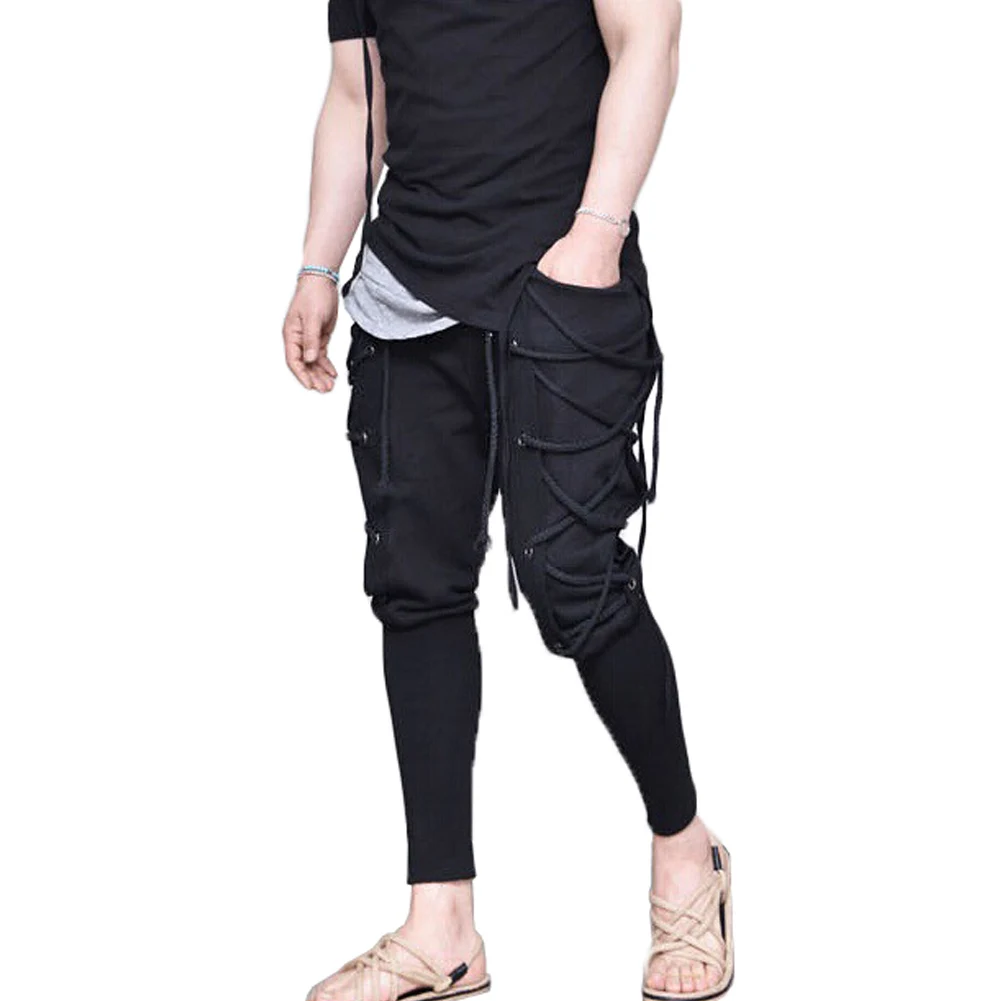 Мужские брюки длинные Green 3Xl хип хоп шаровары повязки Черный Slim Fit Брюки
