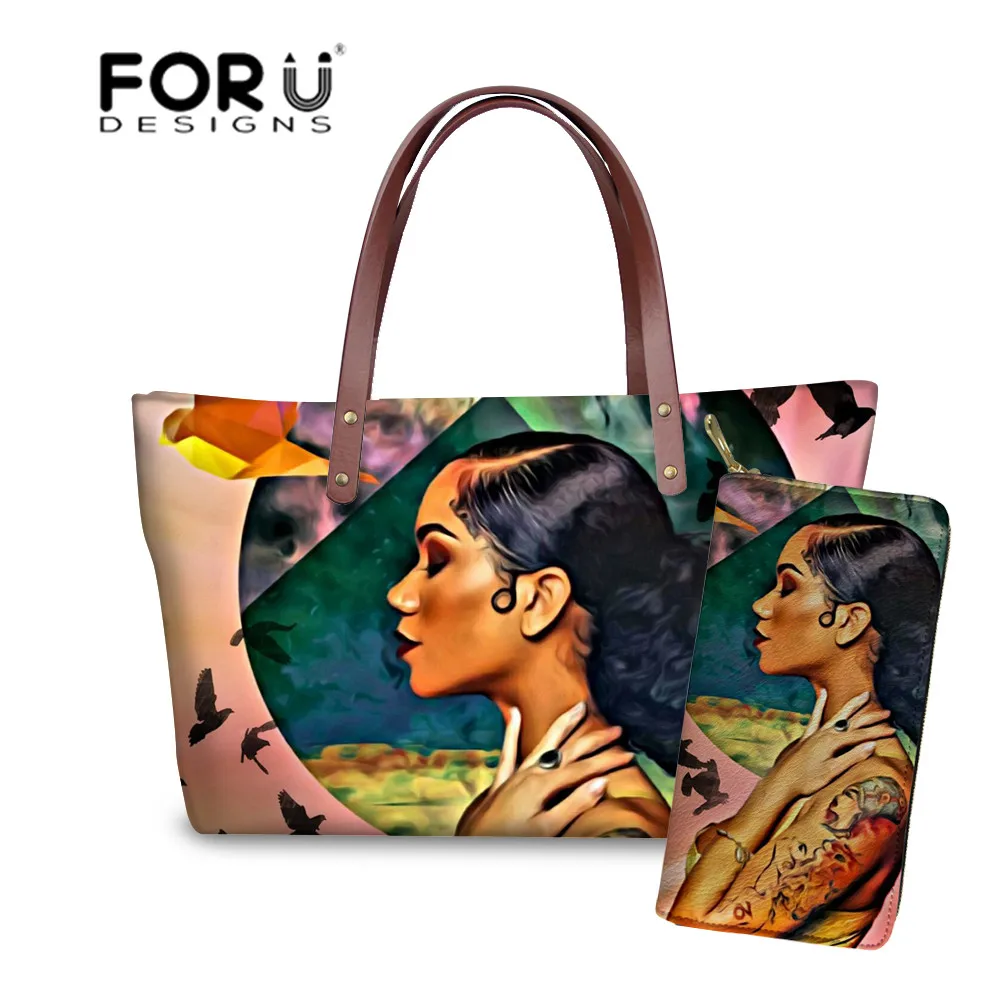 FORUDESIGNS/женские сумки черного цвета с рисунком для девушек и 2 шт./компл. ручная