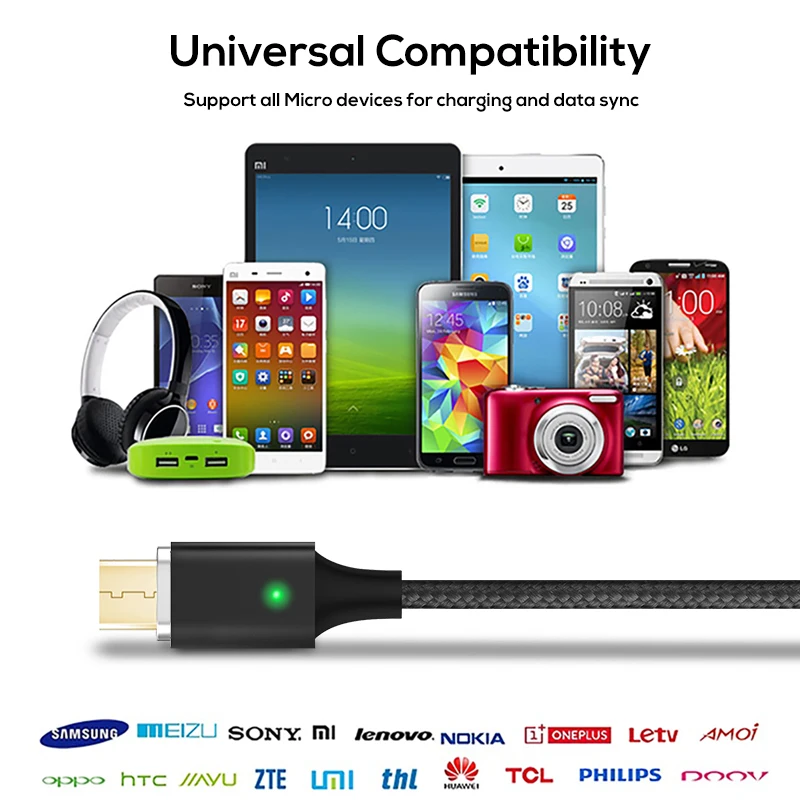 ELFMIC Micro usb удлинитель 2.4A Быстрый кабель синхронизации данных и зарядки для Samsung