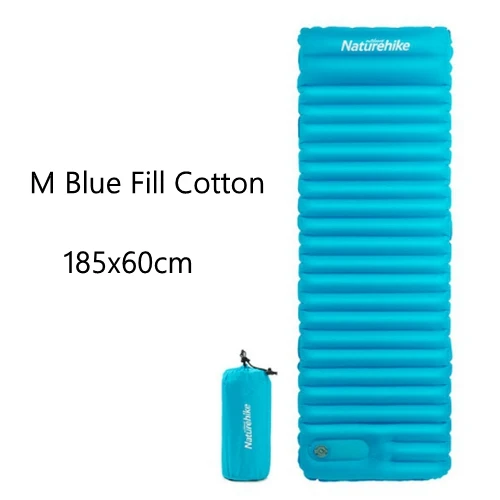 M Blue fill cotton Naturehike сверхлегкий наружный надувной матрас, надувная кровать для кемпинга, походный коврик, ручной коврик для сна - Цвет: M Blue fill cotton